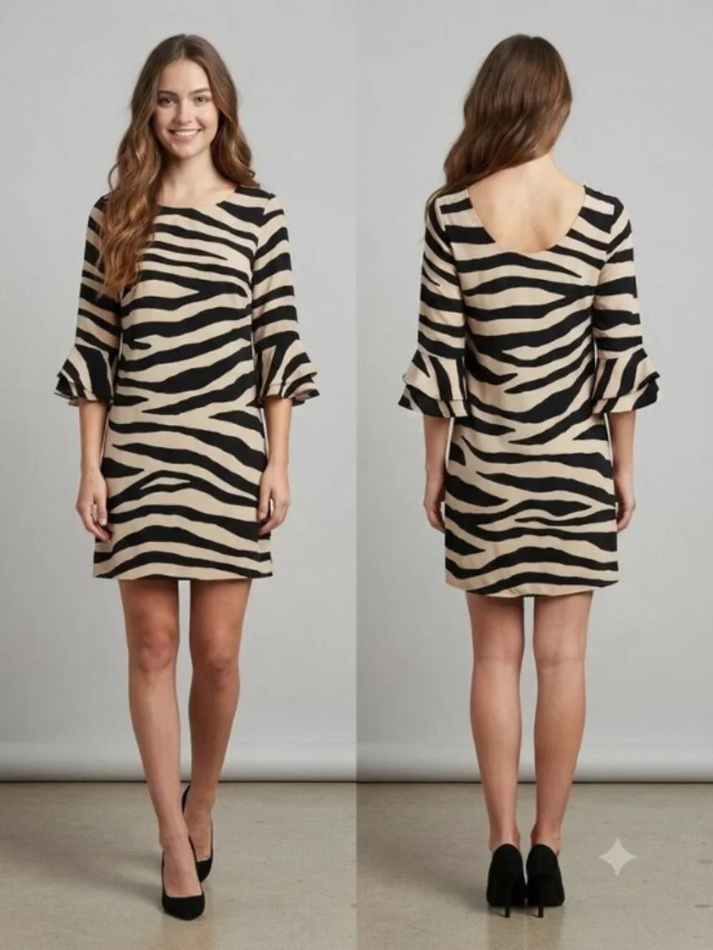 Kate Spade Silk Zebra Print Bell Sleeve Dress - Size 4 - Black & Cream